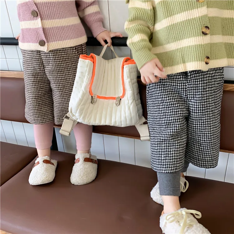 Осенне-зимние модные детские шерстяные клетчатые брюки длиной до середины икры модные широкие брюки для мальчиков и девочек