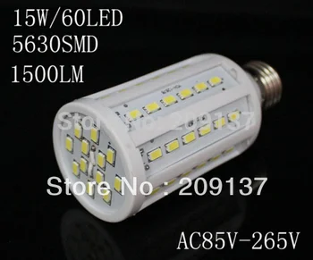 

Hot sale 15W 5630 SMD LED Corn Bulb 60 LED Light E27 Lamp 85V-265V Warm Cool white Suer Brightness Free Shipping 4pcs/lot