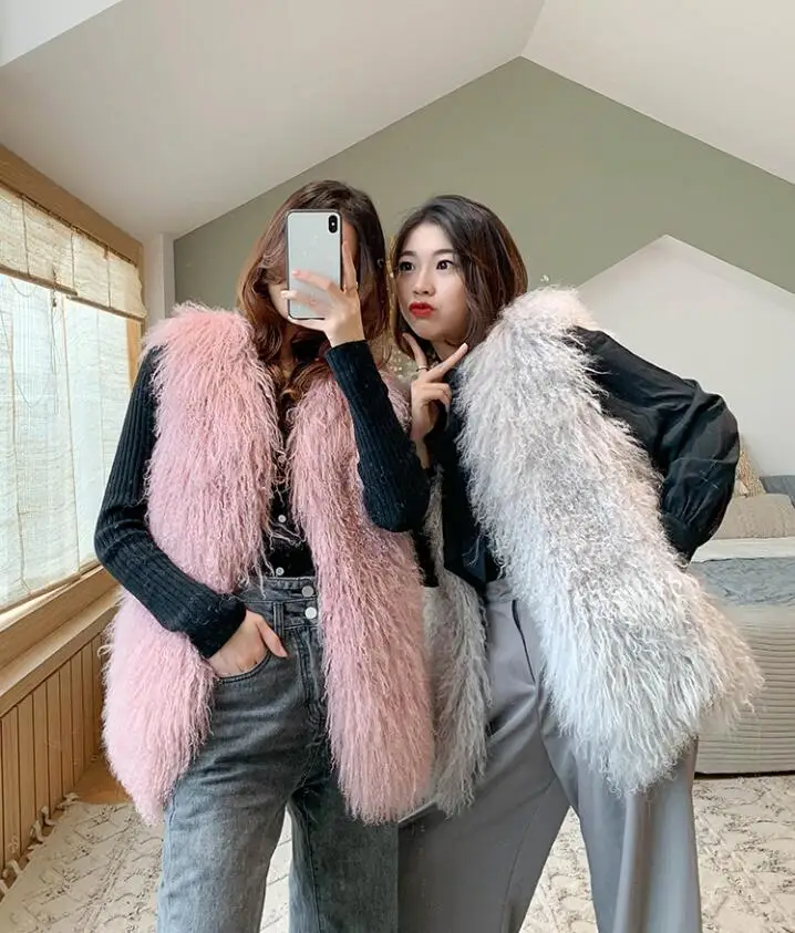 Luxury Thick Warm Mongolia Sheep Fur Vest Customize Size Oversize Big Size Women New Winter Hot V neck Sexy Fur Coat tsr801 long puffer