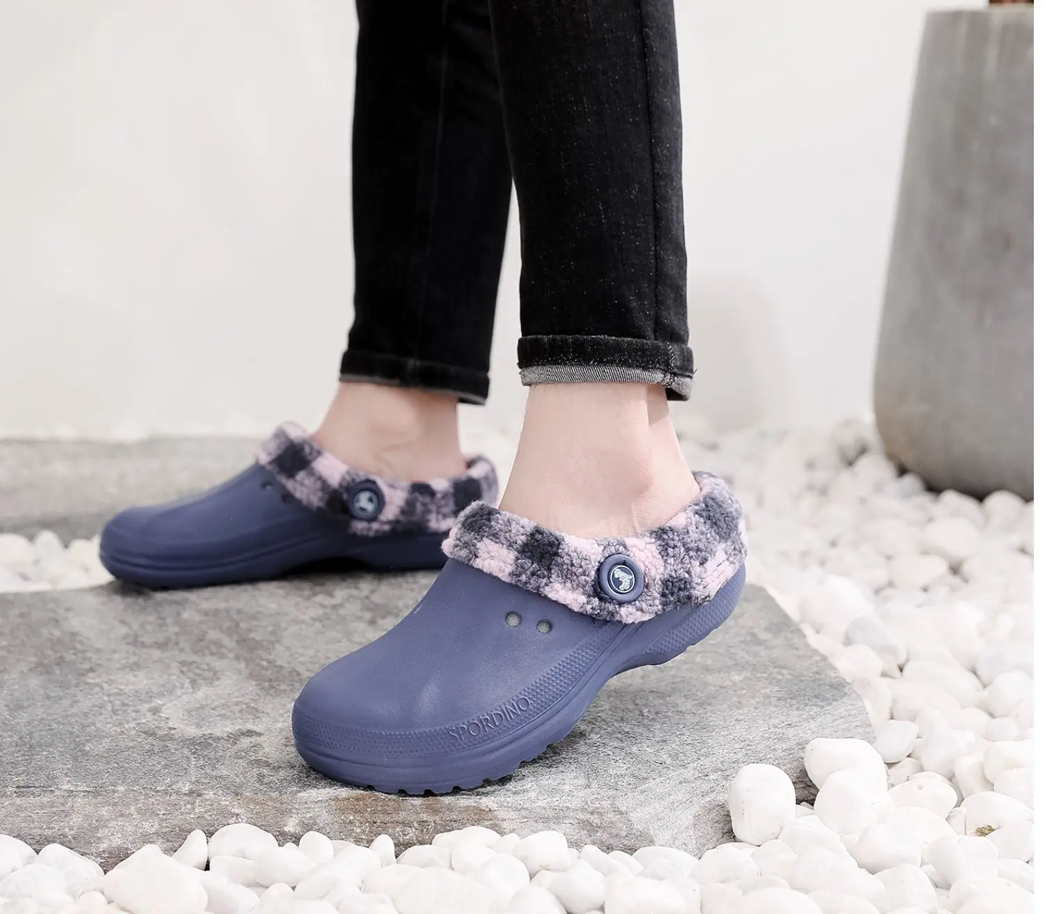 Original RH Eco Unisex Warm Winter Fur Garden Shoes Clog Indoor Casual Warm Home Slippers EVA Flat Clogs Footwear