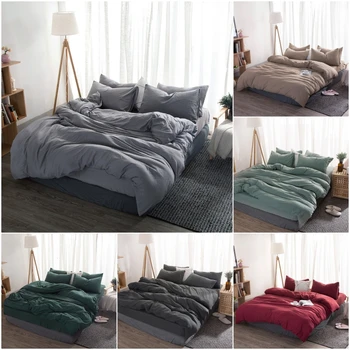 

New Product Solid Color 3/4 Pcs Bedding Set Microfiber Bedclothes Navy Blue Gray Bed Linens Duvet Cover Set Bed Sheet