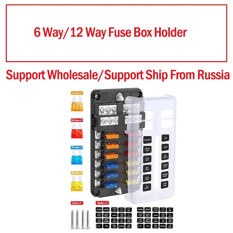 12V 24V 6 Way 12 Way Blade Fuse Box Holder For Car Boat Fuse Holder Block Power Panel Board Camper RV Truck Accessories Set