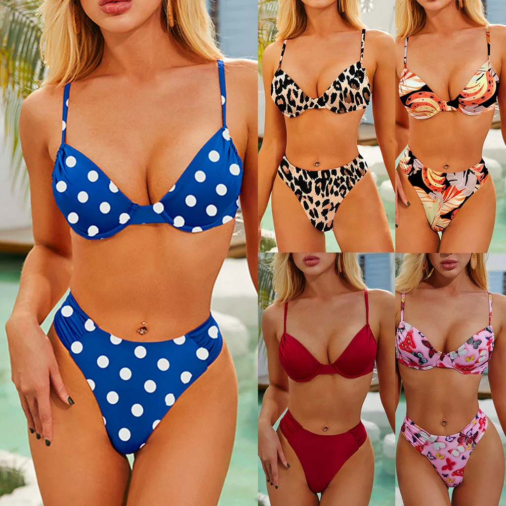 Женский сексуальный комплект бикини в горошек из двух предметов купальник с