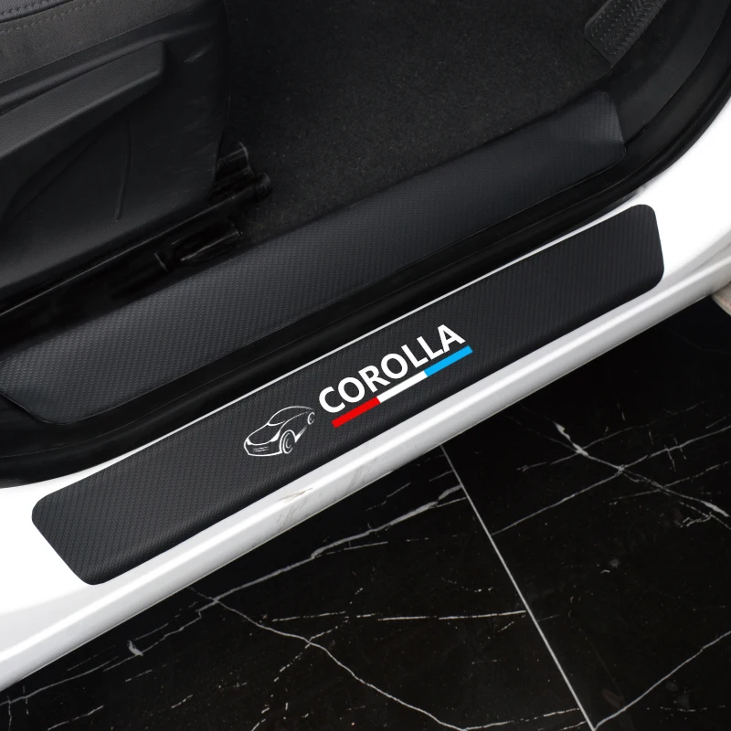 

2018 car door sill protection stickers leather carbon fiber vinyl stickers for Toyota Corolla car door sill guard plate stickers