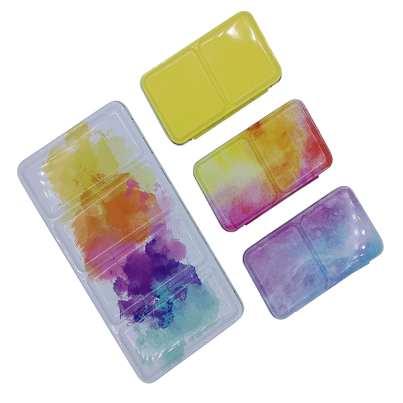 Empty Watercolor Paint Palette Tin Storage Box Color Mixing Iron Paint Tray  with Half/Full Pans For Painting Art Supplies