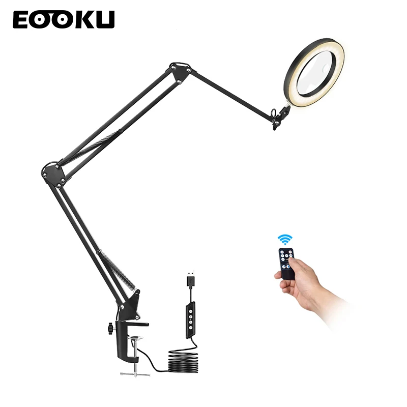 EOOKU 8W  Table Lamp LED Three-Section Flexible Handle 3-Color 5X/10X Magnifying Glass Reading Work Repair Welding