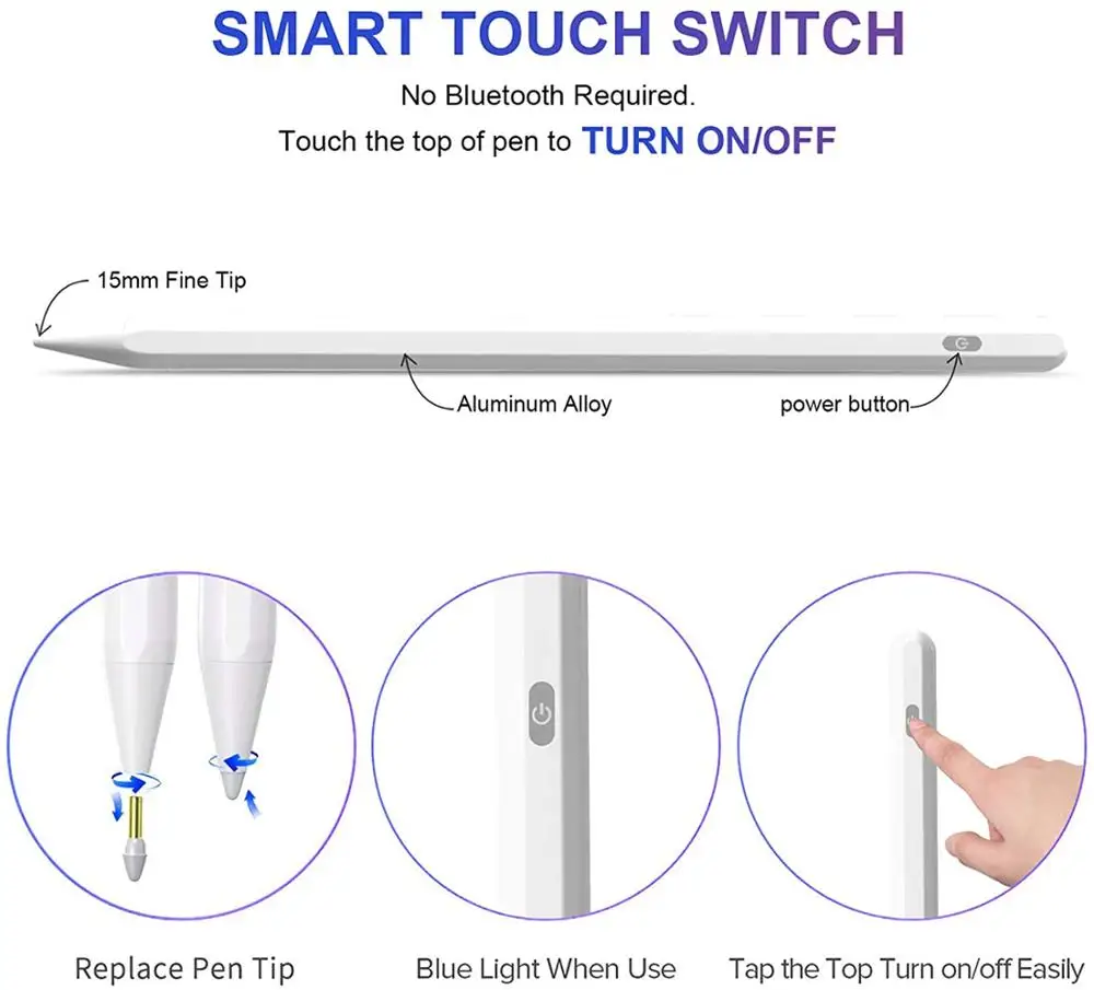 para Apple Ipad Lápis para Ipad Geração de ar 4 10.9 Pro 11 12.9 2021 Caneta Palma Rejeição 10.2 7th 8th 3 10.5 - Imagem 2