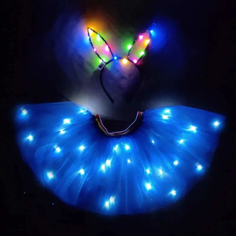 Фиолетовый светильник со шнуровкой, одежда для девочек, пачка светодиодный комплект с юбкой принцессы юбка-пачка для праздника шифоновая юбка-американка детская балетная светодиодный tron Одежда для танцев - Цвет: royal blue set