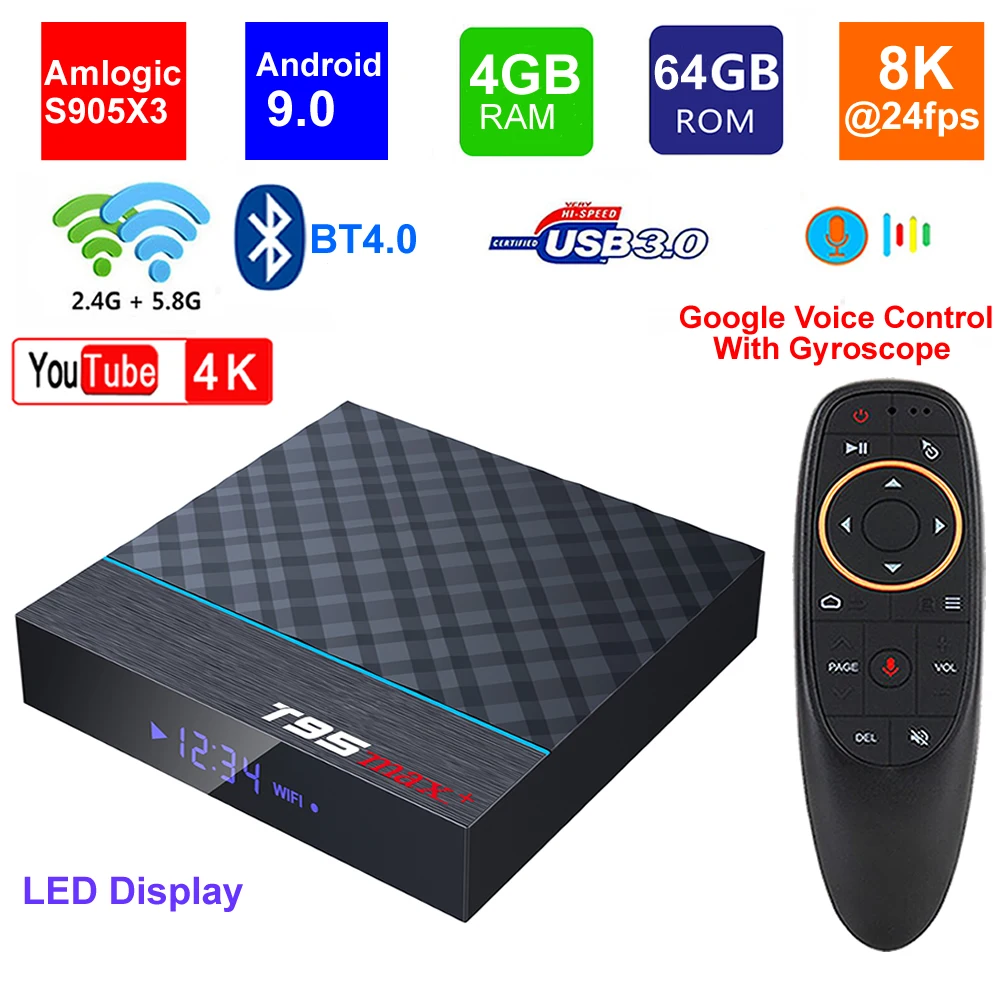 Приставка Смарт-ТВ T95 MAX Plus Amlogic S905X3 Android 9 0 4 + 64 ГБ 2 4/3 ГГц | Электроника
