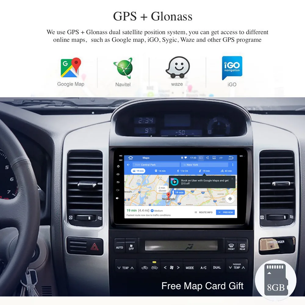 Автомагнитола 2 Din gps Navi для Toyota Land Cruiser Prado 120 2003-2009 Android 9,0 Auto PX6 DSP ips HDMI 4 Гб+ 64 Гб RDS Wi-Fi BT DAB