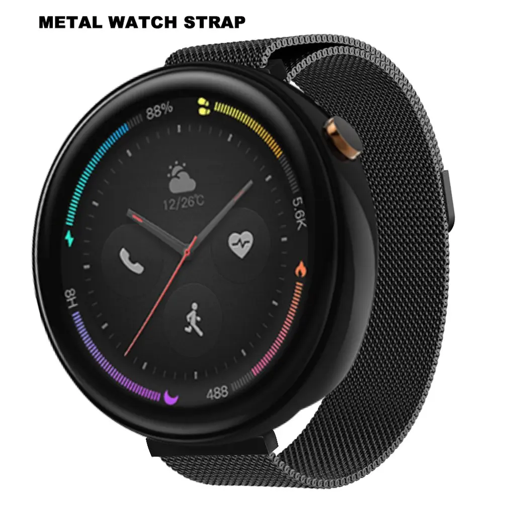 

For Huami Smart Watch 2 Magnetic Metal Strap Professional Fashion Watch Strap Black Silver Replacement Strap