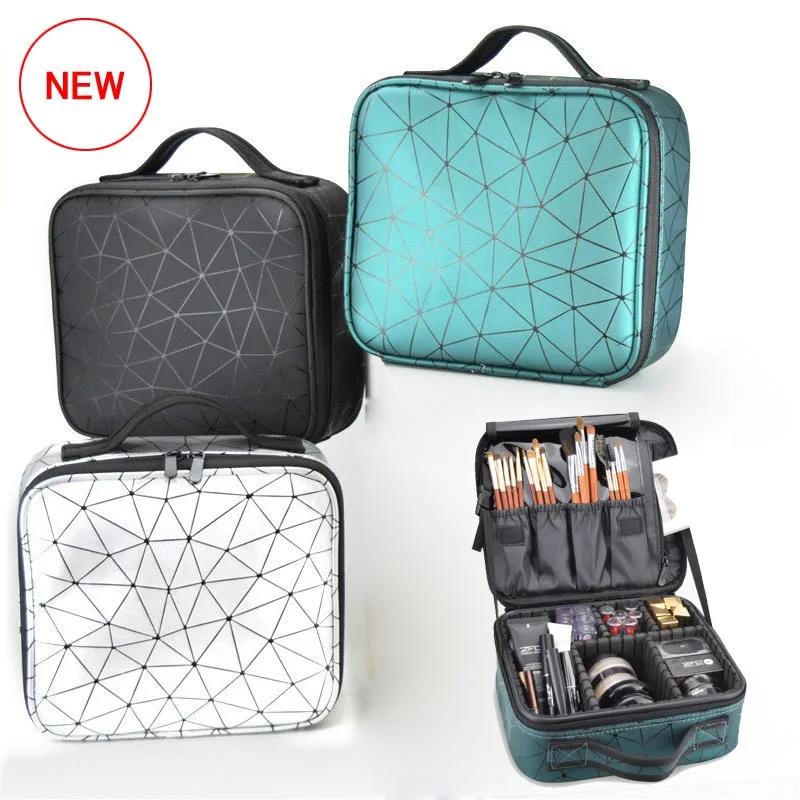 

New Portable Square Partition Cosmetic Bag Travel Makeup Organizer Nail Beauty Professional Cosmetics Box Make Up Storage Box