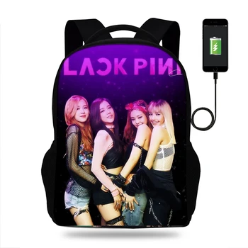 

Group Kpop Black Pink Print Backpack Teenager Girls High School Bags Kids USB Charger Backpack Students Children School Bags