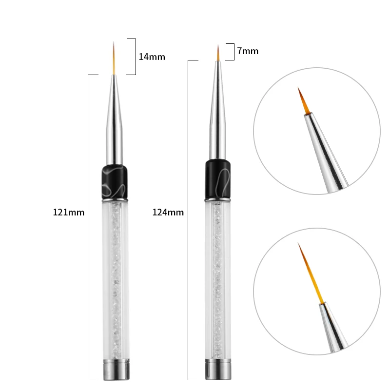 7/14mm Nail Art Brush Crystal Rhinestone Acrylic Brushes UV Gel Polish Painting Drawing Line Pen Liner Tips Tools DIY Manicure