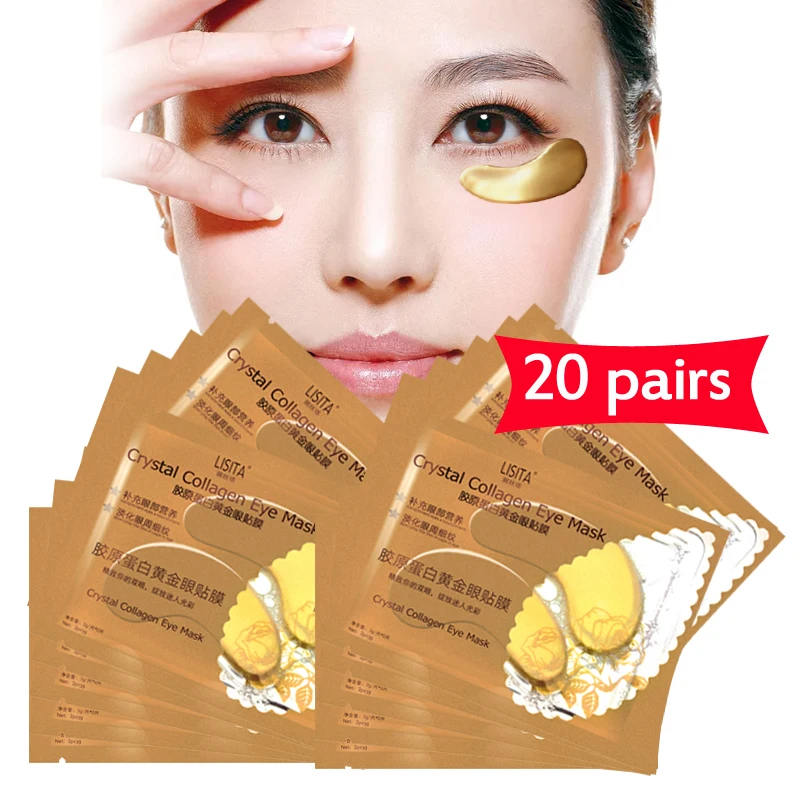 

20bags=20packs Gold Collagen Eye Mask Crystal Eyelid Patch Eye Patches Anti Wrinkle Moisture Under Eye Dark Circles Remove Care