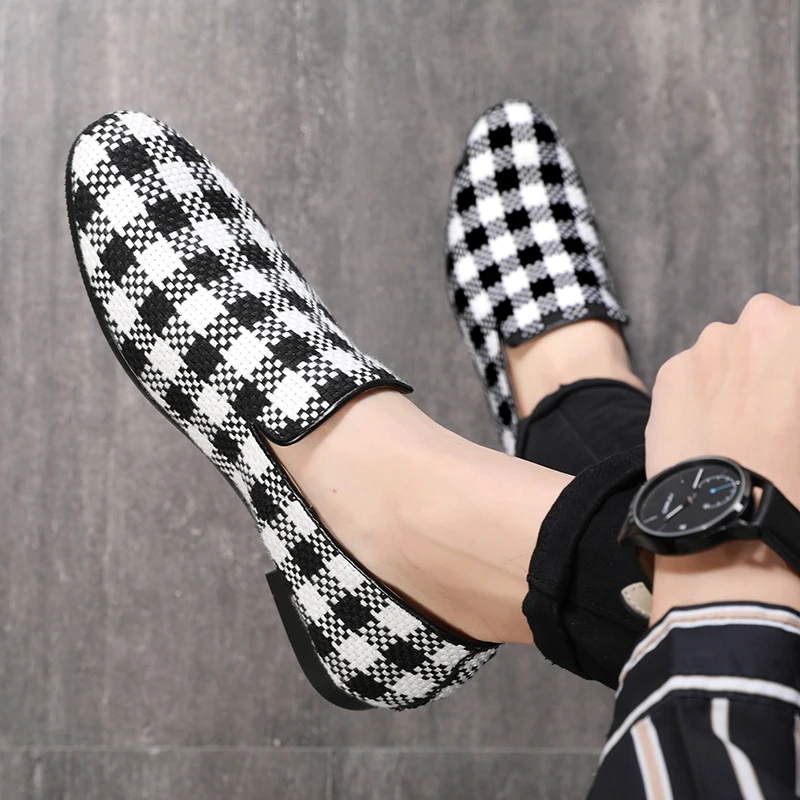 

New British Style Designer Loafers Comfortable Soft Bottom Business Casual Shoes Fashion Plaid Pattern Leather Shoes