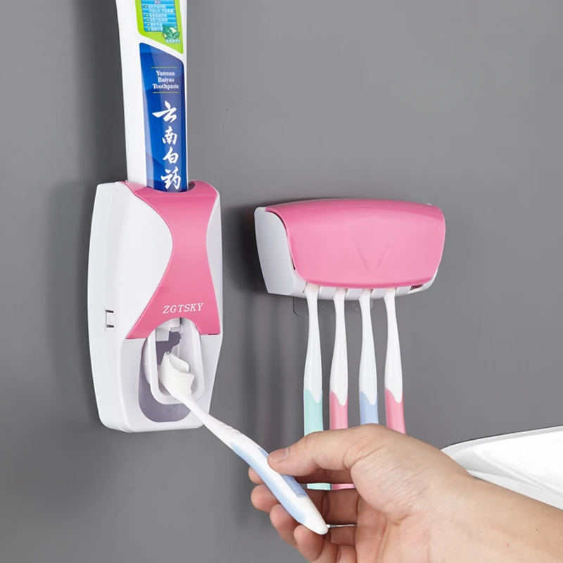 Automatic Toothpaste Dispenser Plastic Lazy 5 Toothbrush Holder Squeezer Bathroom Shelves Bathing Accessories 2