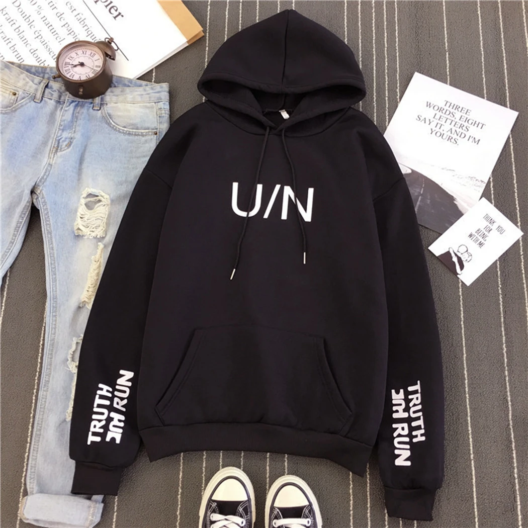

2019 Harajuku Women Hoodies Letter Print Hooded Sweatshirt Female Tops Autumn Winter Loose Pocket Hoody Pullover Sudadera Mujer