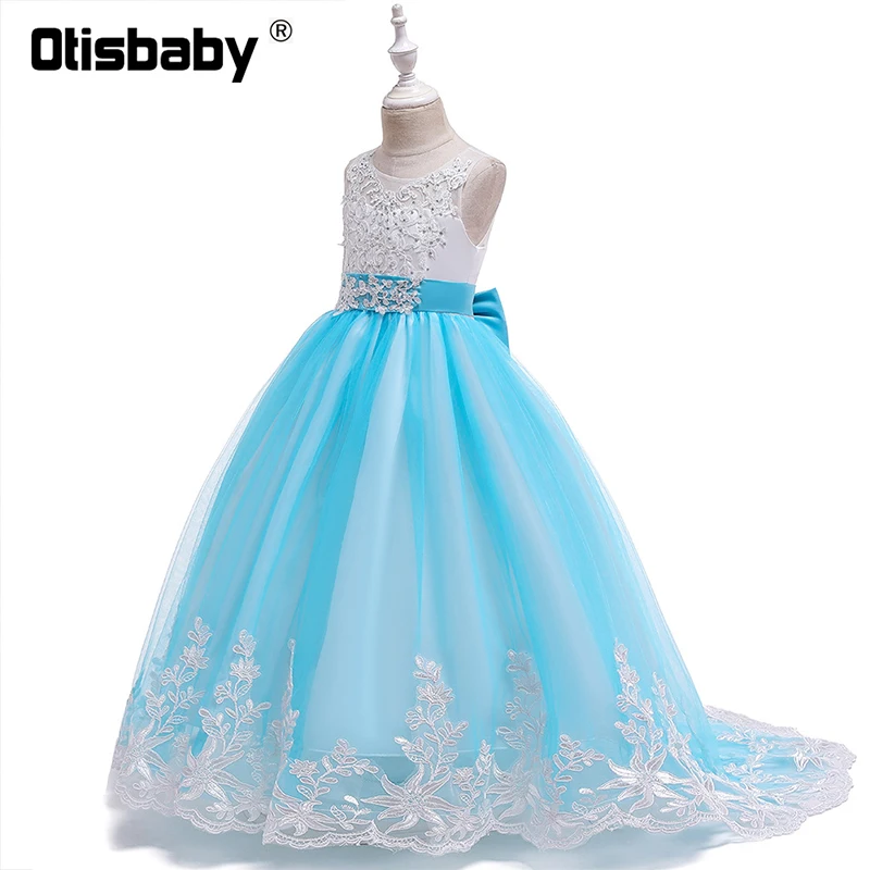 Sky Blue Dress Рождественское кружевное вечернее платье без рукавов с цветочным узором для девочек; детское платье для девочек; длинное платье для дня рождения; платье для причастия - Цвет: Sky Blue Dress