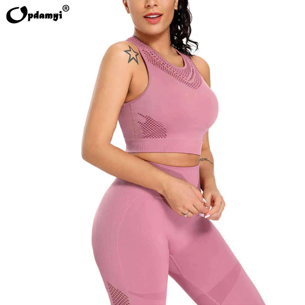 2020 Women 2 Piece Yoga Legging Set Crop Top Vest Tracksuit Workout Outfits Seamless High Waist Gym Cutout Sexy Activewear Sets | Спорт и