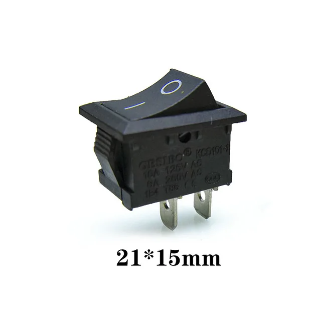 10 pcs/lot KCD1 2 Pin 250V 3A SPST Black Boat Switch 21*15/15*10 Snap-in ON OFF Rocker Position Switch KCD11 21mmx15mm