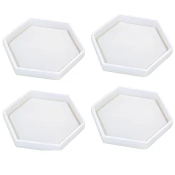 

4 Pack Hexagon Silicone Coaster Molds Silicone Resin Mold, Clear Epoxy Molds For Casting With Resin, Concrete, Cement And Polyme