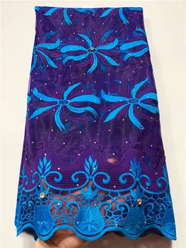 

Latest High Quality purple blue French Net Lace Fabric stone Embroidered Guipure Nigerian Lace fabric FYIN39