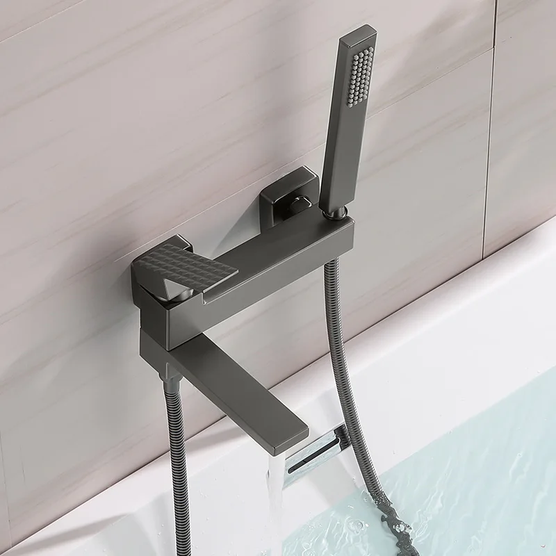 Badezimmer-Wannen-Wasserhahn, Einzelgriff, Wandmontage, Mit Handbrause, Dreifach-Badewanne, Warm- Und Kaltwassermischer