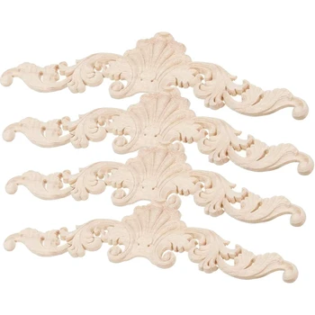 

Botique-European Floral Craft Wood Carved Corner Onlay Applique Door Cabinet Unpainted Home Furniture Decorations (20cmx5cm)