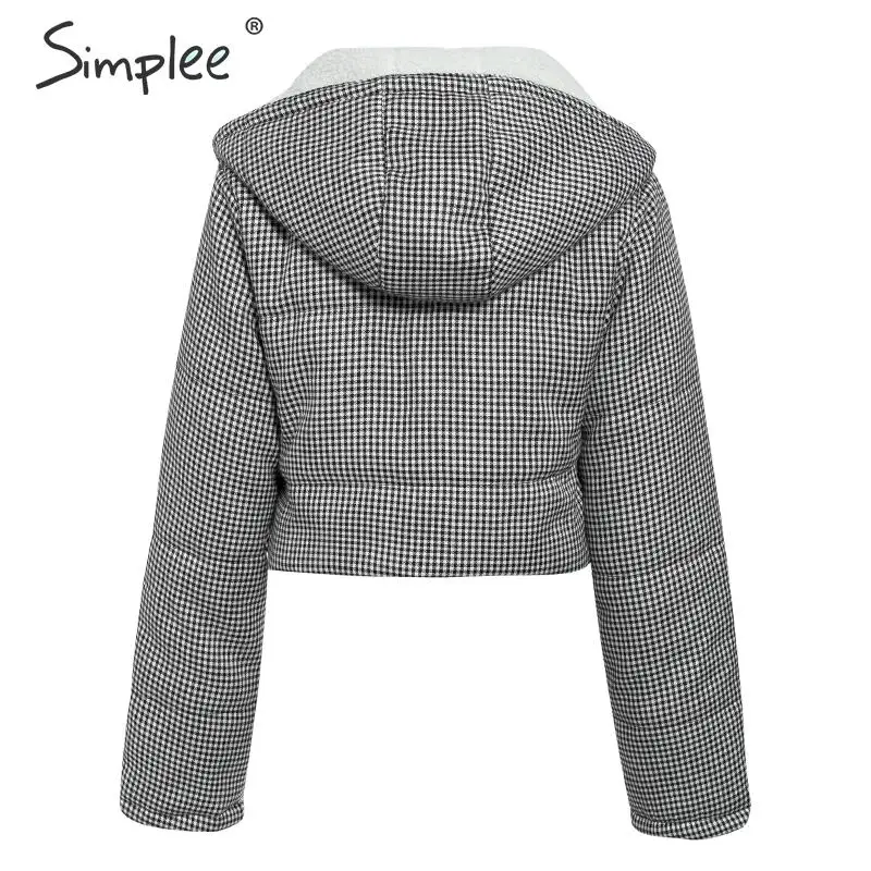 Simplee шикарная меховая клетчатая парка с капюшоном для женщин, Осень-зима, на молнии, женское короткое Стеганое пальто, теплая верхняя одежда, женские пальто, куртки