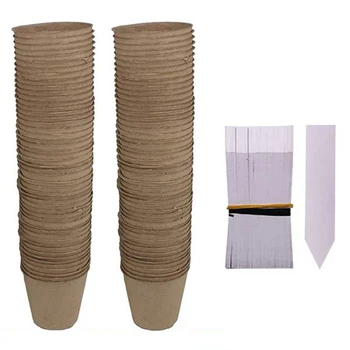 

50 Pcs 3 Inch Peat Pots with 100x Plant Garden Labels Plant Pots for Seedlings & Seed Starter Nursery Pots