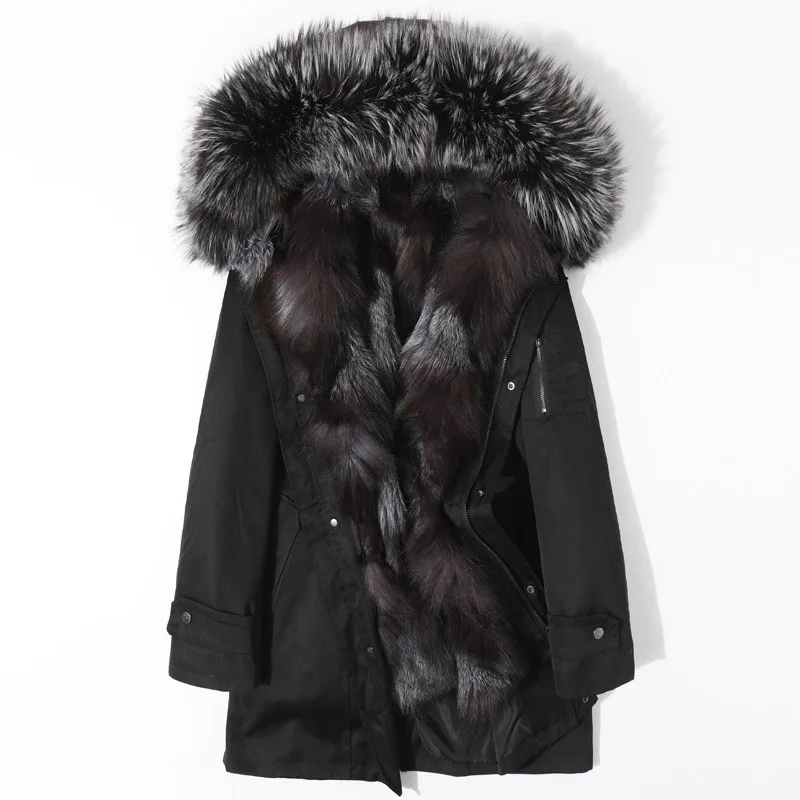 PViviYong зимняя высококачественная мужская куртка из натуральной кожи, Воротник из енота, подкладка из натурального меха волка, Мужская парка - Цвет: silver fox fur