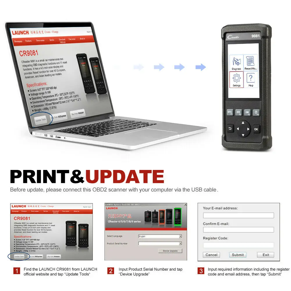 Launch CR9081OBDII сканер Creader 9081 считыватель кодов Сканер с воздушной сумкой система управления батареей сброс CR9081 OBD 2 диагностический