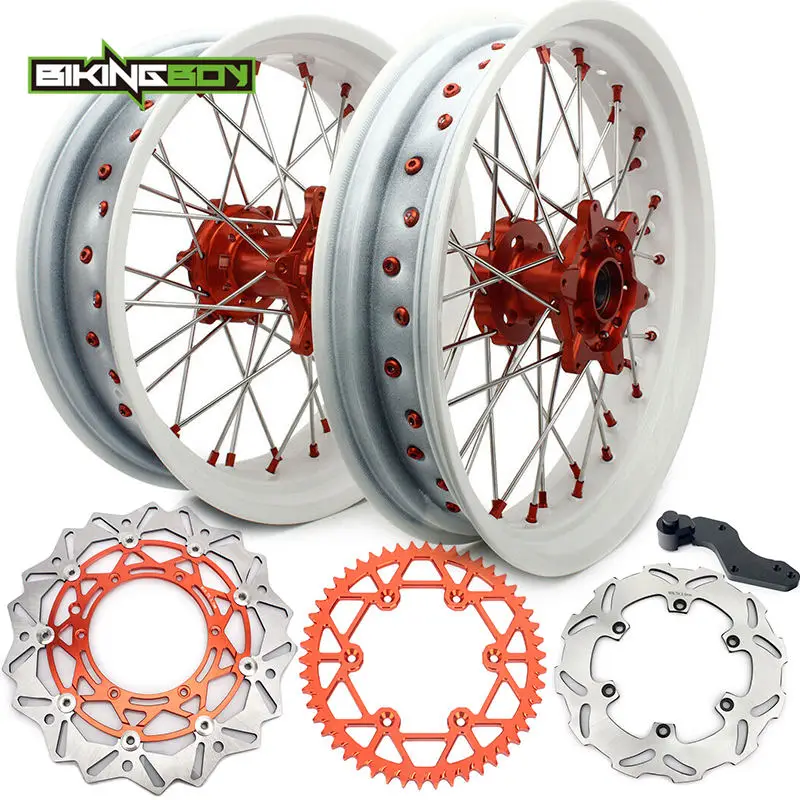 3.5 4.5 White BIKINGBOY SX SXF MXC SXS XC-W 3,5 5,0/4,5/4,25 1" супермото передние и задние колеса обода ступицы тормозные диски кронштейн звездочки винт - Цвет: 3.5 4.5 White
