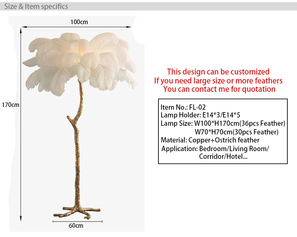 Современный торшер страусиное перо золотой медный материал торшер стоячие лампы для гостиной спальни лампа