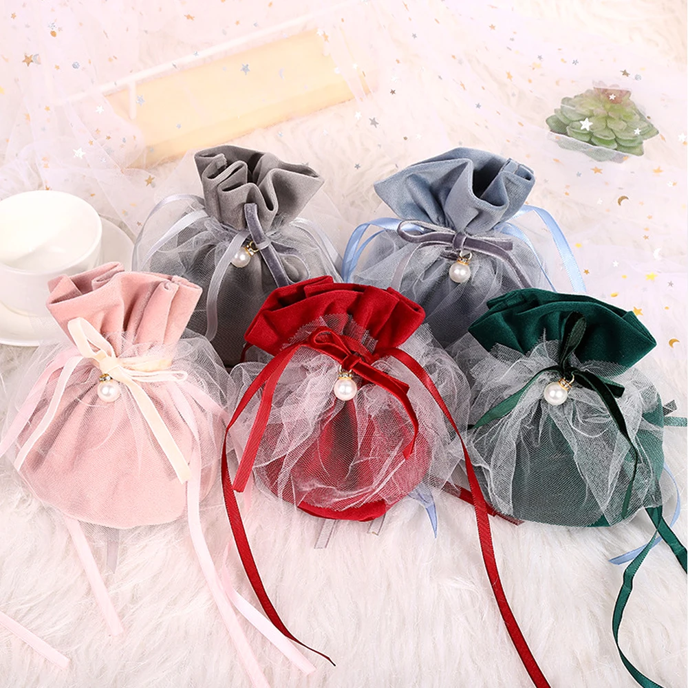 Chinese Style Drawstring Velvet Bag Wedding Gift Jewelry Packaging