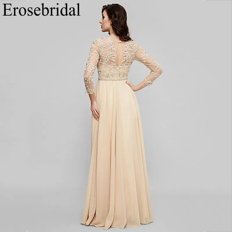 Erosebridal длинный рукав Evenin платье шампанж кружева бисером Длинные вечерние платья вечернее платье для вечеринки шифон