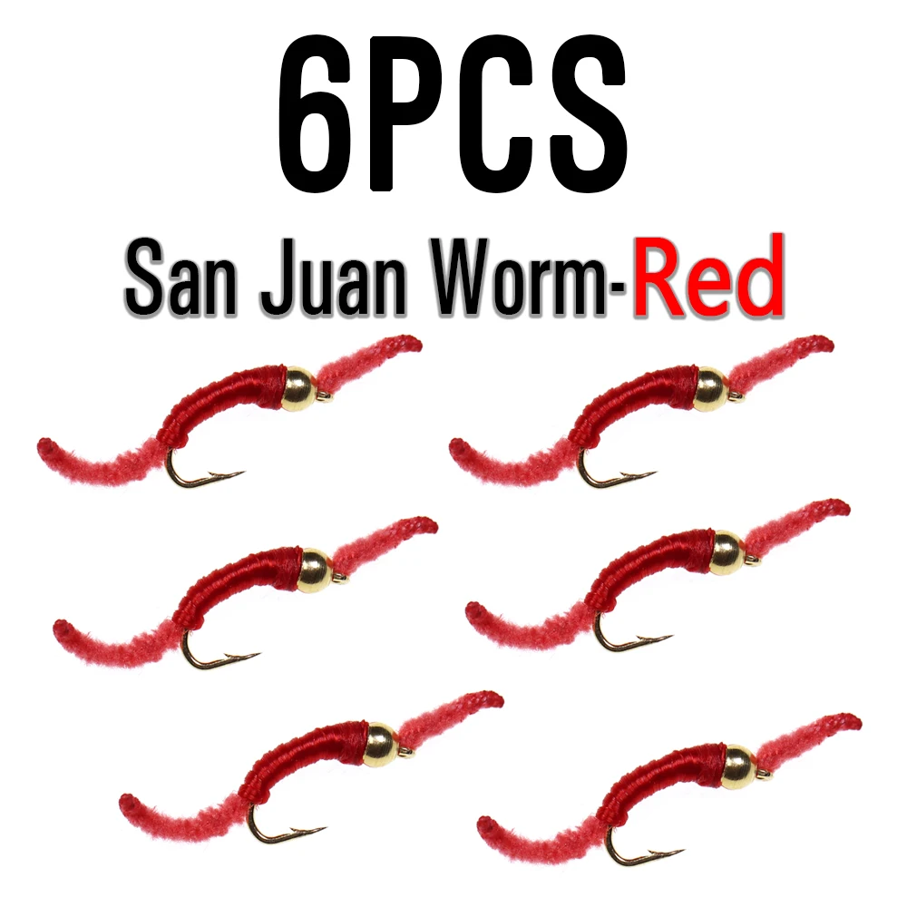 12 Mosche Da Pesca San Juan Worm Per Trota - Con Perline E Testa Zavorrata - Misura #10
