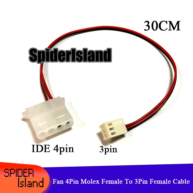 100 шт./лот белый 30 см Компьютерный Вентилятор 4 контакта Molex Female To 3 Pin адаптер