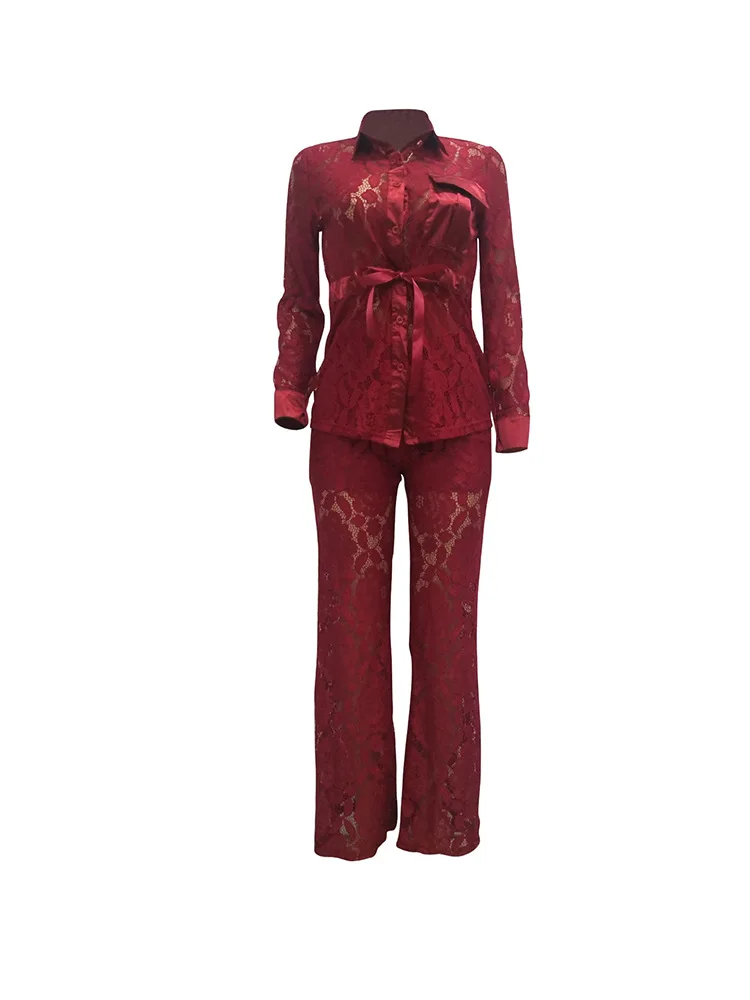 cross-border special supply source Amazon foreign trade women's clothing wholesale lace shirt collar fashion casual set