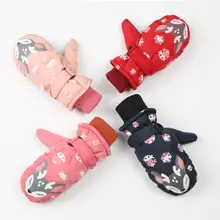 Детские ветрозащитные водонепроницаемые лыжные перчатки для мальчиков и девочек, теплые перчатки с теплой подкладкой со снежинками и оленями, Детские уличные перчатки для сноуборда