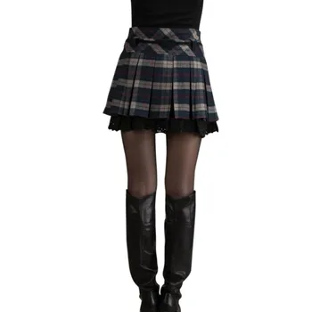 

Skirts Lady's Spring Skirts for Women Casual Slim Autumn Plaid Pleated Skirt able Saias Femininas