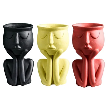 

3 Pcs Character Portrait Flower Pot Resin Succulent Plant Pot Abstract Face Flower Pot Household Desktop