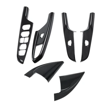 

2pcs Car Accessories Front Door A Pillar Triple-cornered Cover Trim &4pcs Car Armrest Carbon Fiber Door Window Switch Cover For