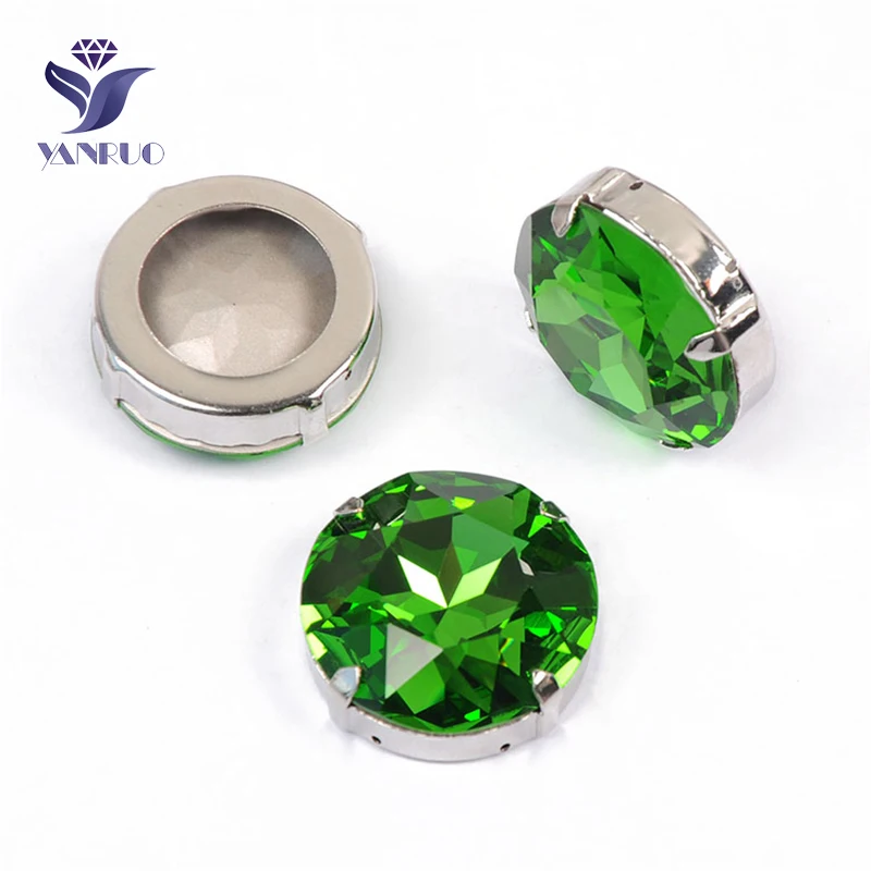 YANRUO 1201 27mm Peridot Round Fancy Stones Silver And Gold Claw Setting Point Back Strass Crystal Rhinestones For Dresses | Дом и сад