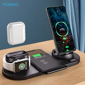 Supporto per caricabatterie Wireless Qi 10W per iPhone 11 Pro XS Max XR Dock Station di ricarica rapida 6 in 1 per Apple Watch 2 3 4 5 AirPods Pro