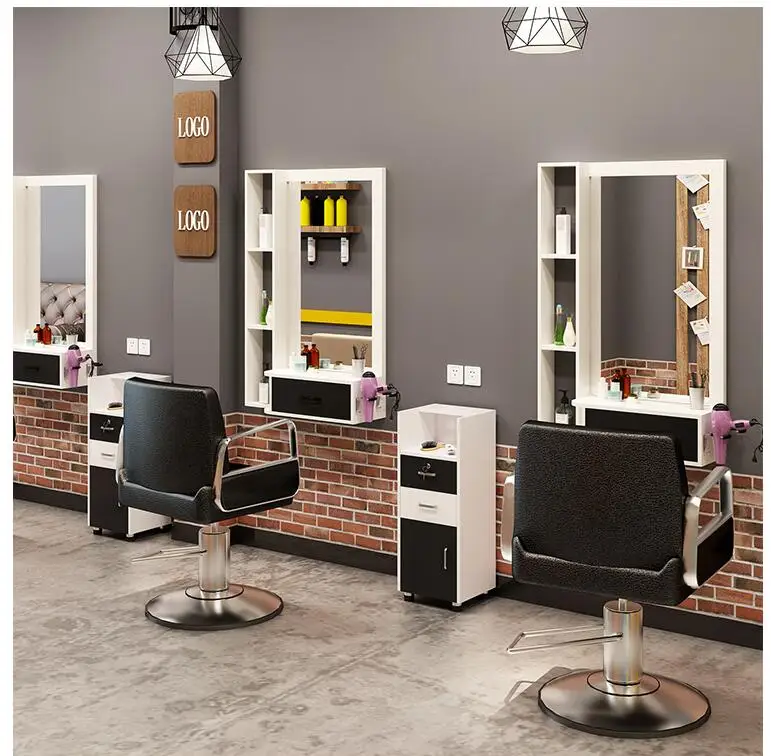 Hairdresser mirror hair salon mirror table cabinet countertop integrated wall-mounted barber shop hairdressing table wall