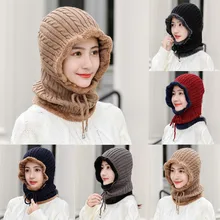 Осень Зима Новая женская шапка шарф сиамский воротник для девушек Милая зимняя вязаная мужская шапка с черепом берет женские зимние шапки# O17