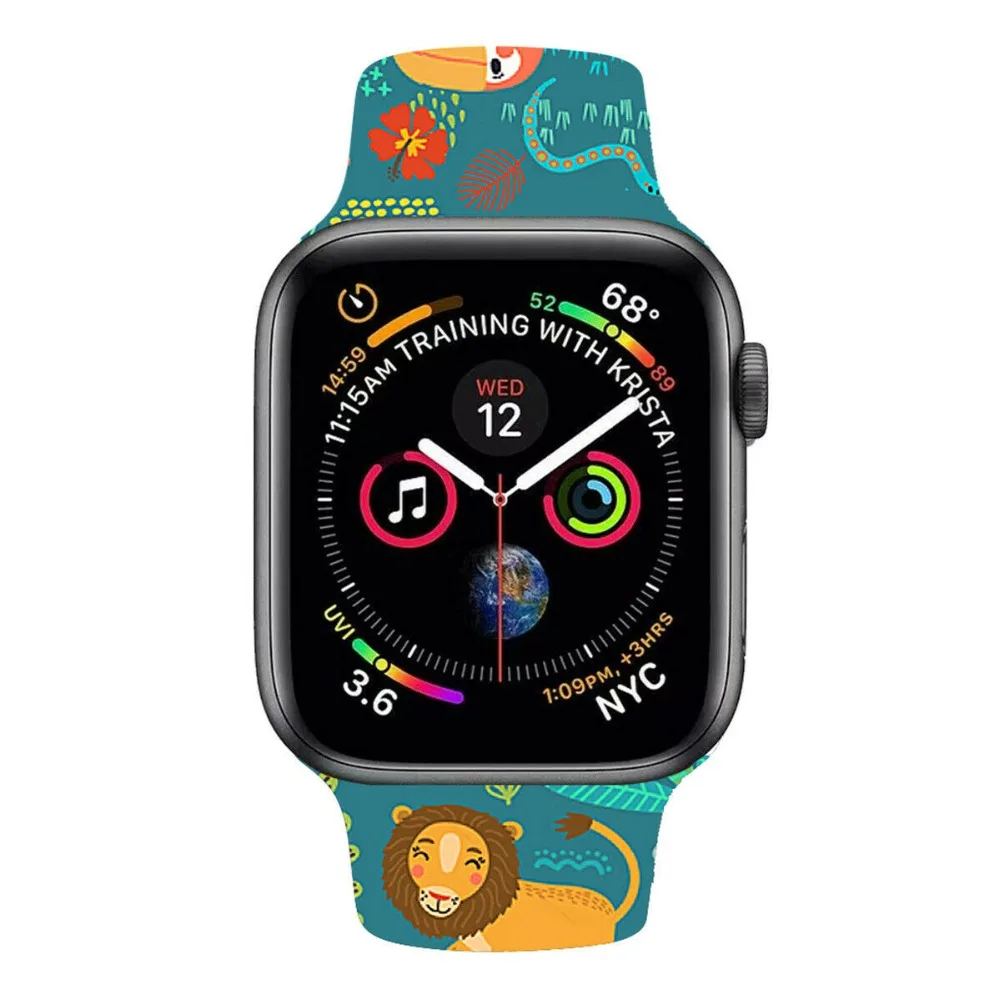 Сменный спортивный ремешок для Apple Watch Band 5, 4, 44 мм, 40 мм, силиконовый браслет с цветочным принтом для iWatch Series 3, 2, 1, 42 мм, 38 мм