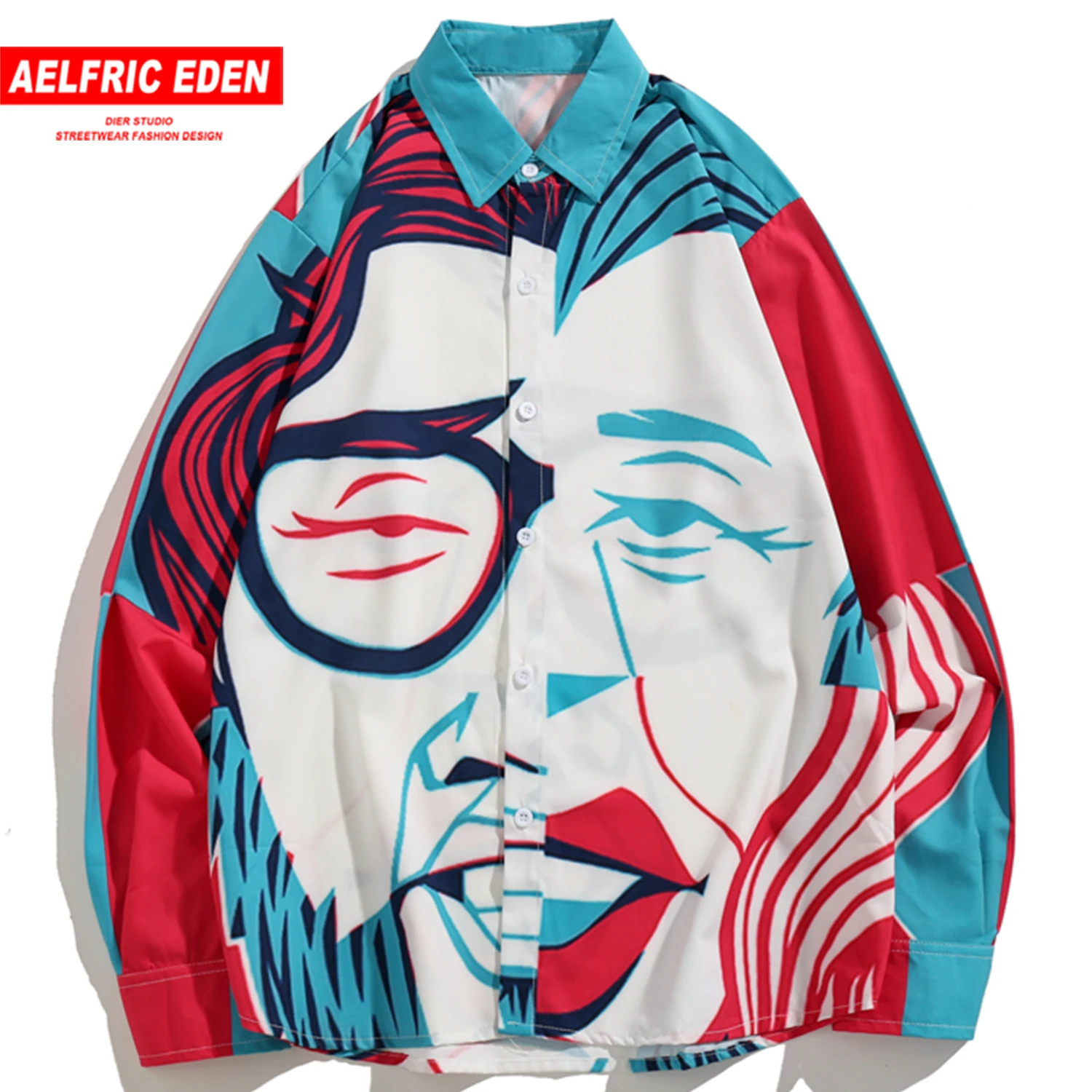 Aelfric Eden хип-хоп напечатаны мужские рубашки модные часы Harajuku цвета повседневные хлопковые негабаритные уличная одежда с длинным рукавом